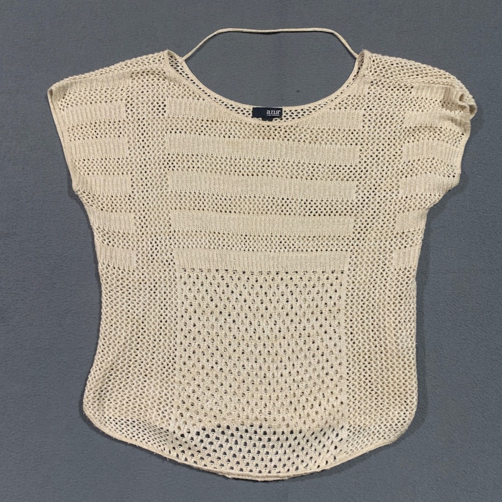 ANA‎ A NEW APPROACH Womens Tan Crochet Knit Cap Sleeve Top Size Medium
